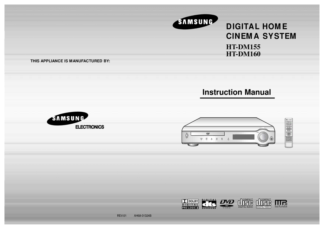 Samsung HTDM155RH/ELS, HTDM155RH/EDC manual Digital Home Cinema System, REV01 AH68-01324B 