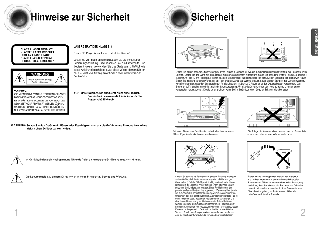 Samsung HTDM155RH/EDC manual Hinweise zur Sicherheit, Warnung 