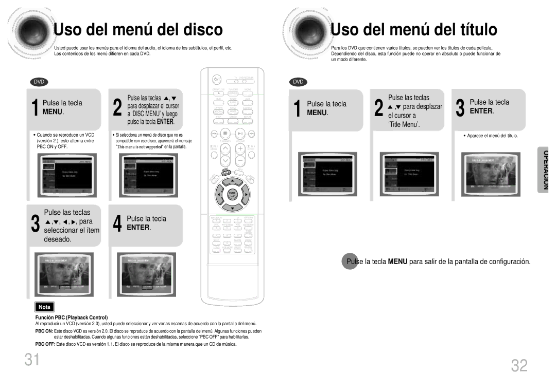 Samsung HTDM155RH/EDC manual Uso del menú del disco, Uso del menú del título, Pulse la tecla Menu 