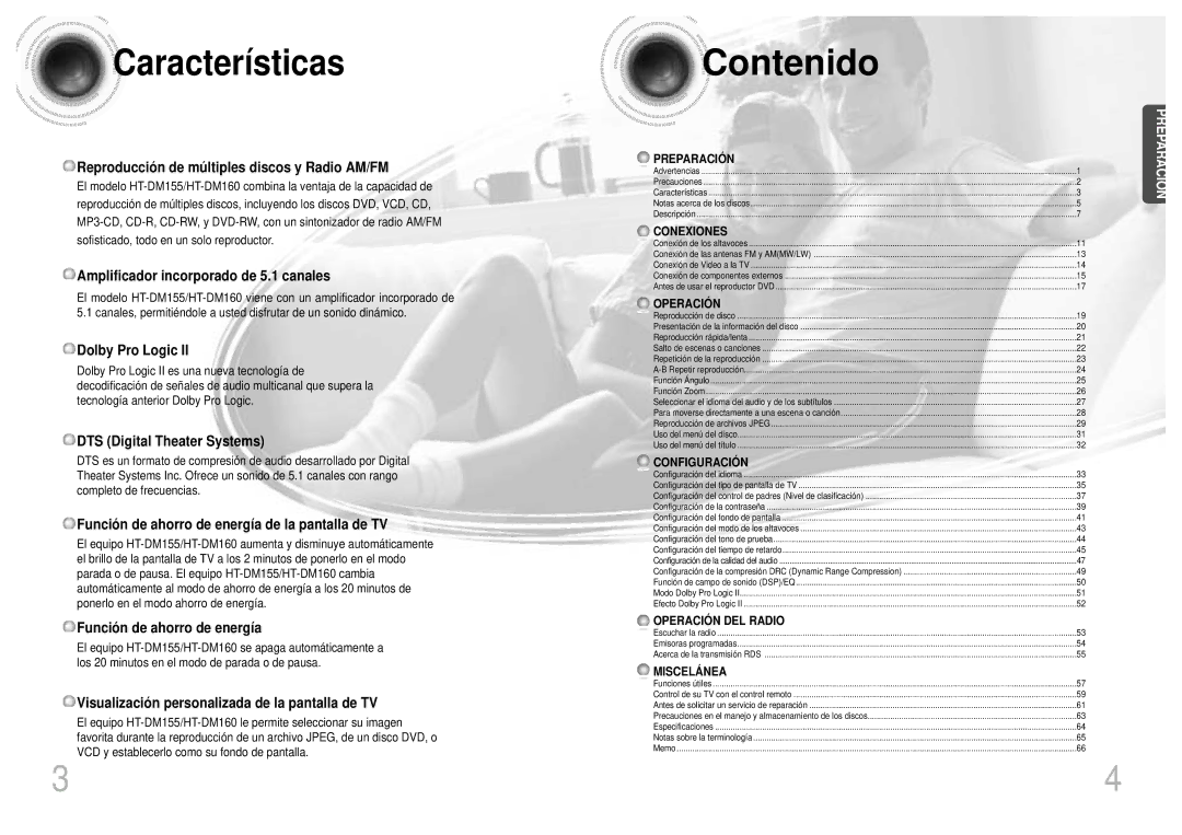 Samsung HTDM155RH/EDC manual Características 