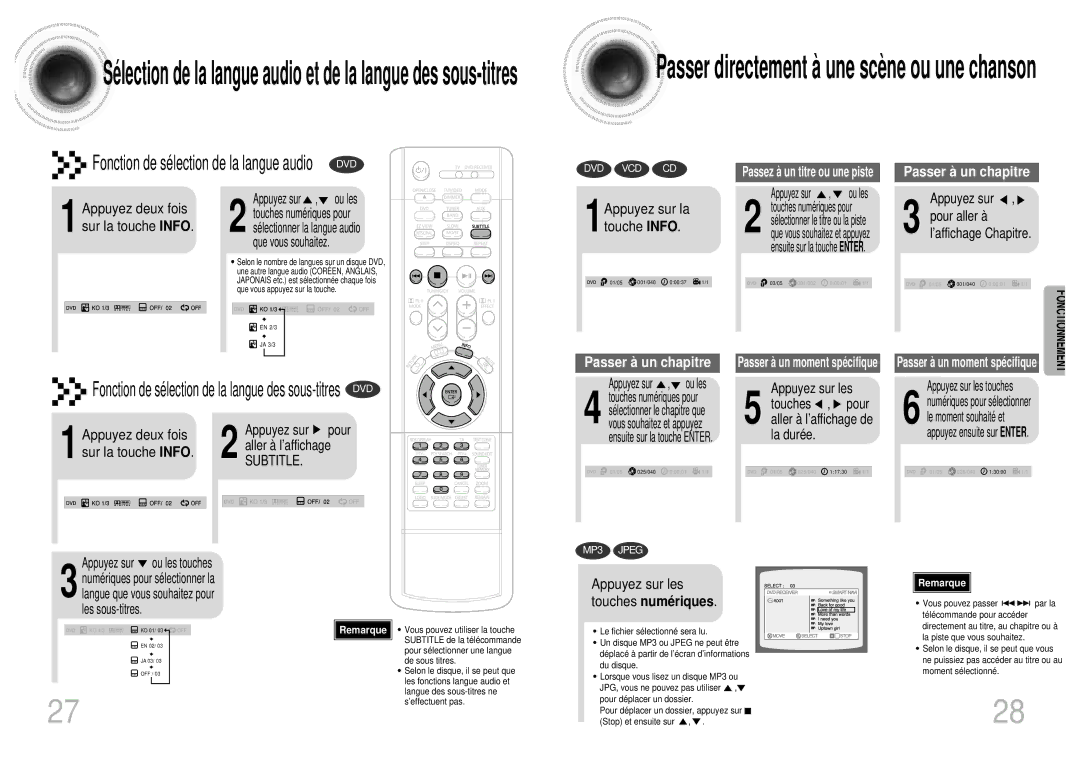 Samsung HTDM160RH/ELS manual 1Appuyez sur la touche Info, Appuyez deux fois, Sur la touche Info, Appuyez sur les 