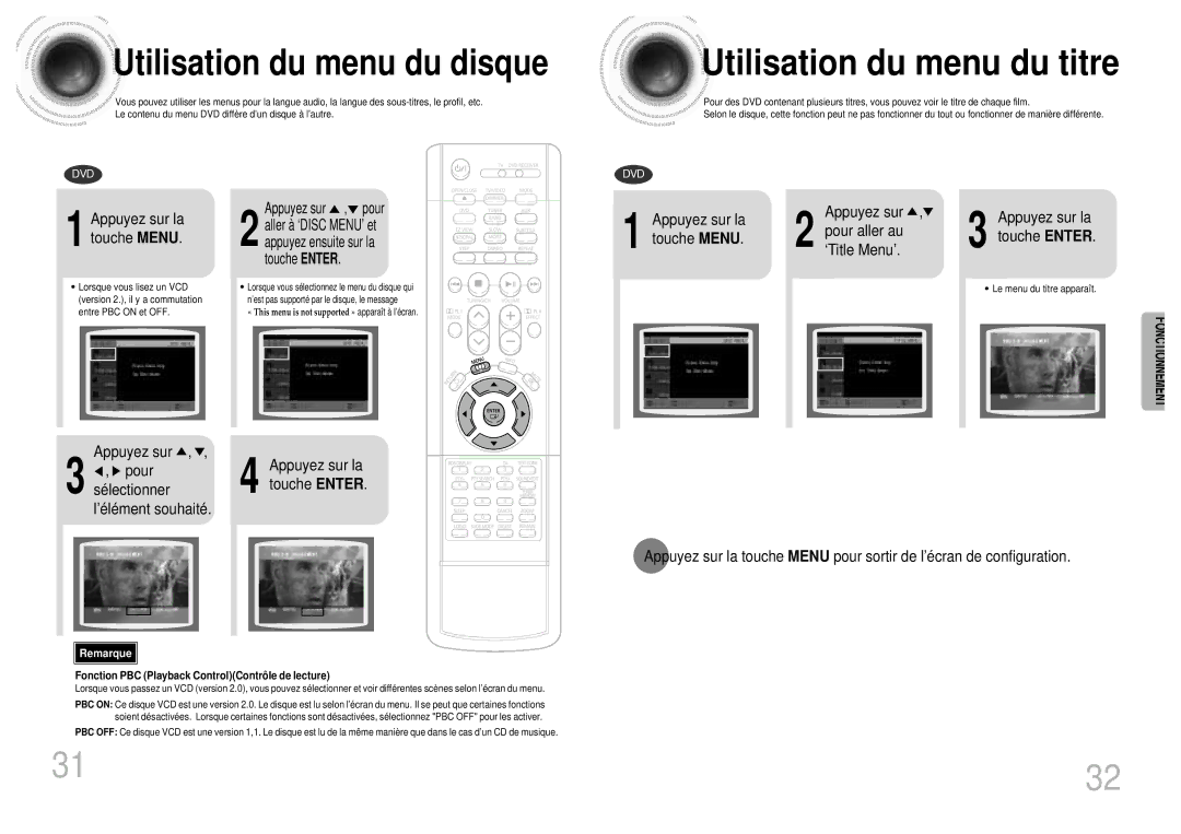 Samsung HTDM160RH/ELS manual Utilisation du menu du titre, Utilisation du menu du disque 