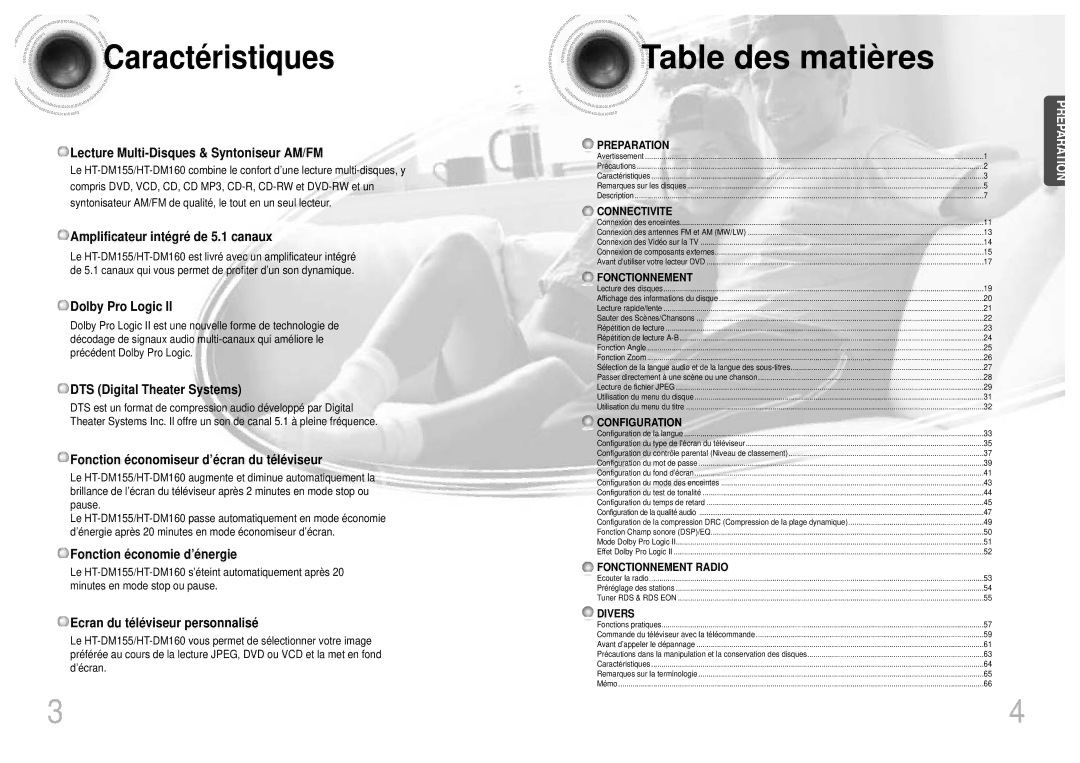 Samsung HTDM160RH/ELS manual Caractéristiques 