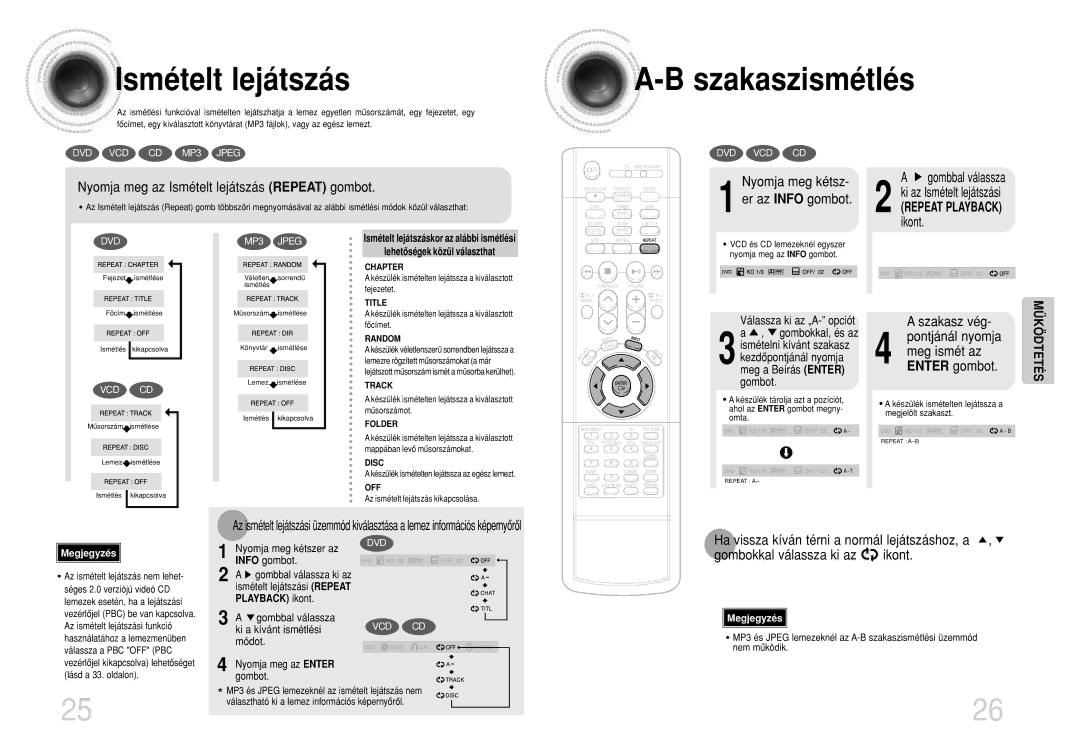 Samsung HTDM160RH/ELS Szakaszismétlés, Nyomja meg az Ismételt lejátszás Repeat gombot, Nyomja meg kétsz, Szakasz vég 