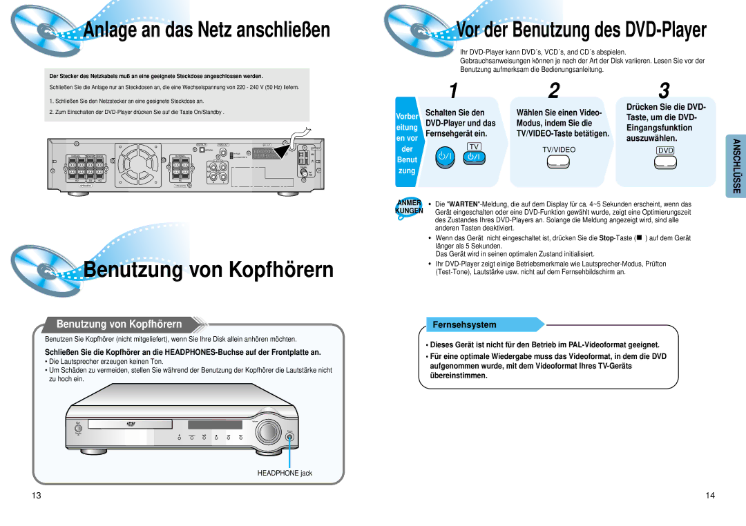 Samsung HTDM550RH/EDC manual Benutzung von Kopfhö rern, Fernsehsystem, Bereinstimmen, Anderen Tasten deaktiviert 