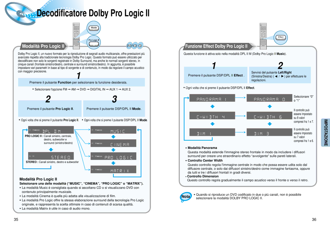 Samsung HTDM550RH/EDC manual Modalità Pro Logic, Funzione Effect Dolby Pro Logic 