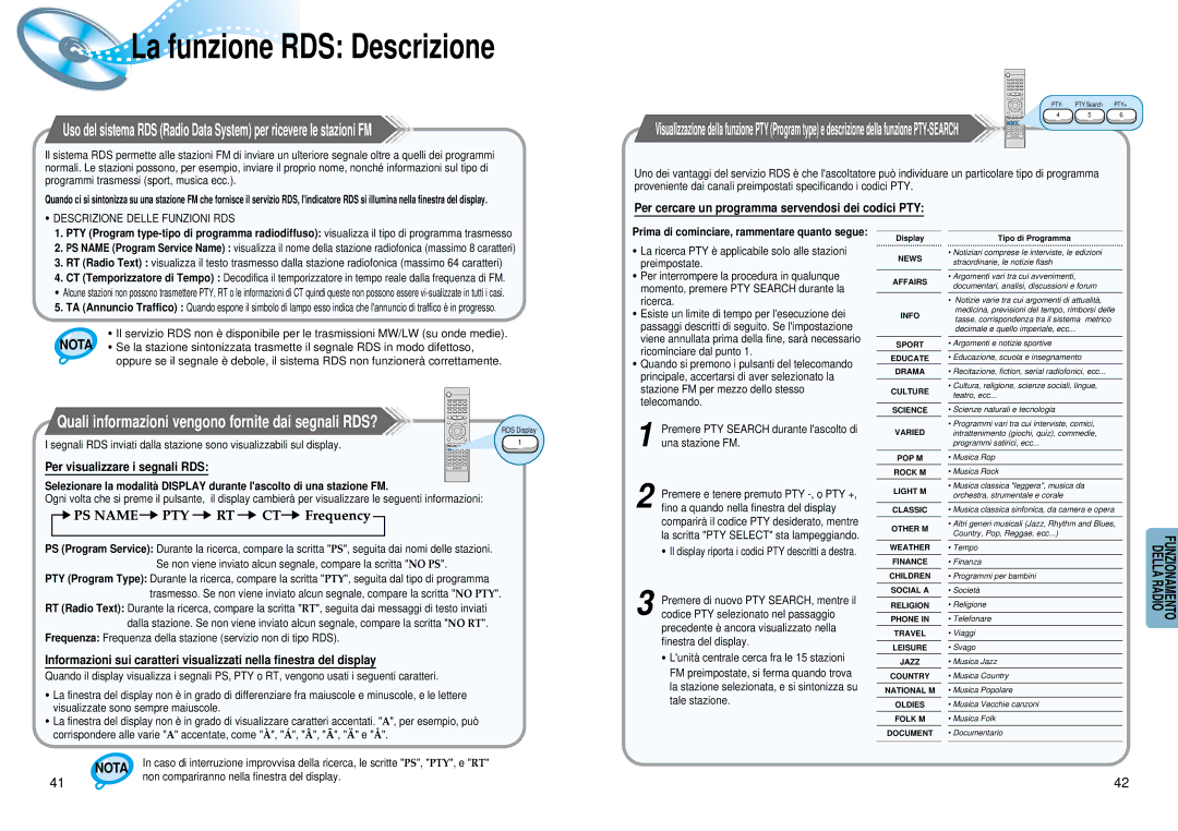 Samsung HTDM550RH/EDC manual Quali informazioni vengono fornite dai segnali RDS?, Per visualizzare i segnali RDS 