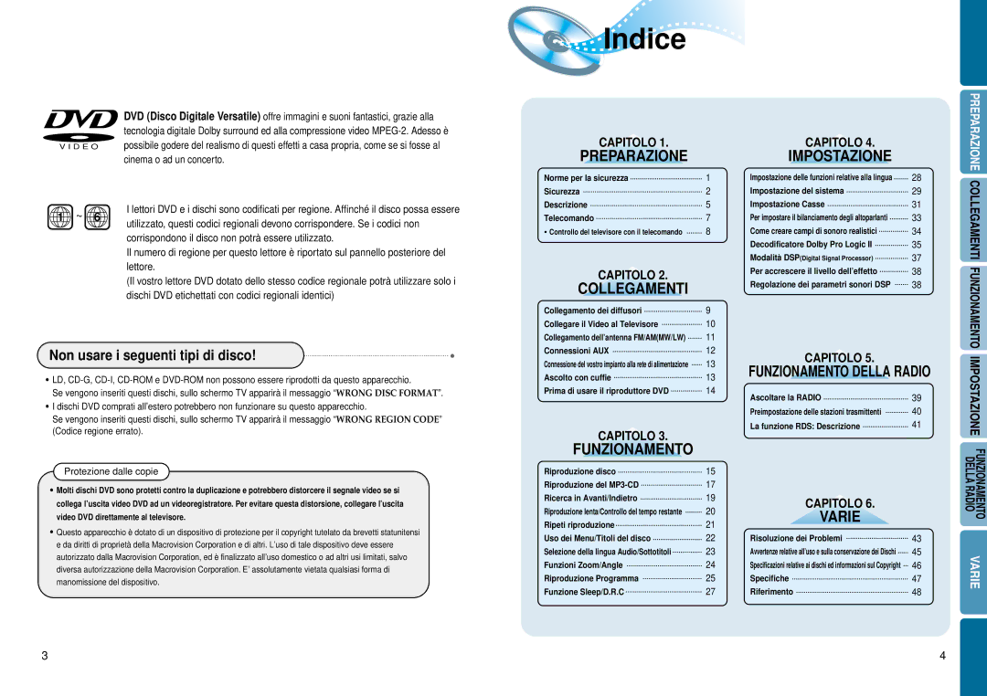 Samsung HTDM550RH/EDC manual Indice, Impostazione 