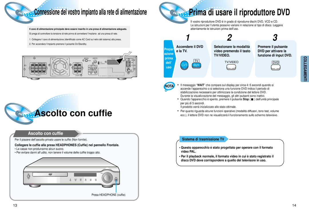 Samsung HTDM550RH/EDC manual Ascolto con cuffie, Selezionare la modalità Premere il pulsante, Sistema di trasmissione TV 