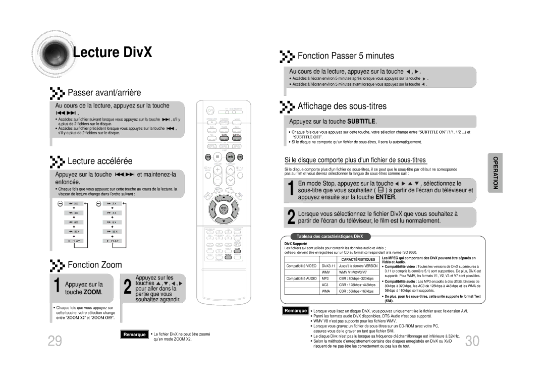 Samsung HTDS100RH/EDC, HTDS1000RH/EDC, HTDS100RH/ELS, HTDS1000RH/XFO, HTDS1000RH/ELS, HT-DS1100R/ELS Lecture DivX, Operation 