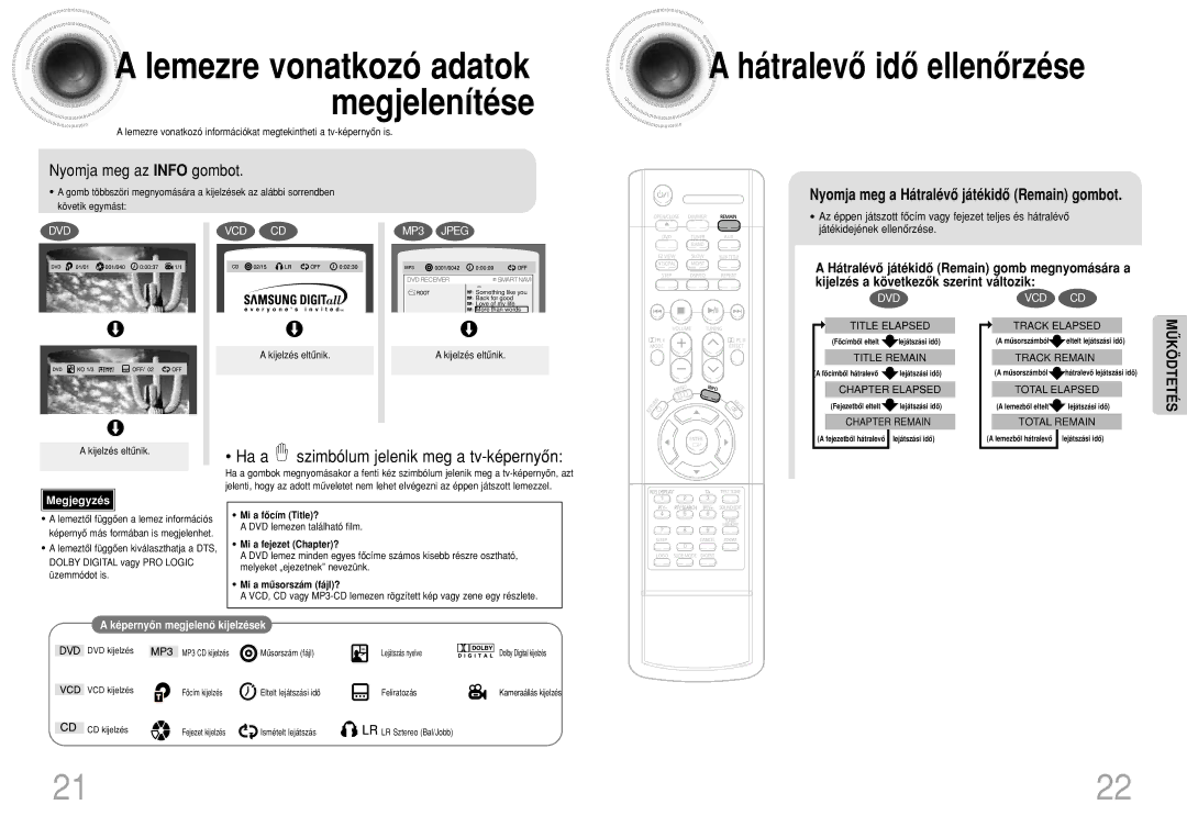 Samsung HTDS100B/EDC, HTDS100RH/ELS, HTDS100RH/EDC manual Lemezre vonatkozó adatok megjelenítése, Nyomja meg az Info gombot 