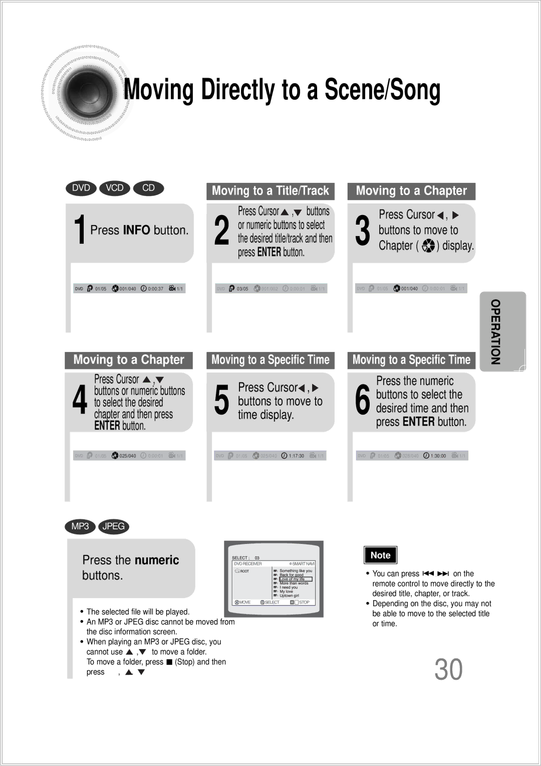 Samsung HTDS100TH/XAA, HTDS100B/EDC, HTDS100RH/XFO, HT-DS140TH/XSP manual 1Press Info button, Time display, Press the numeric 