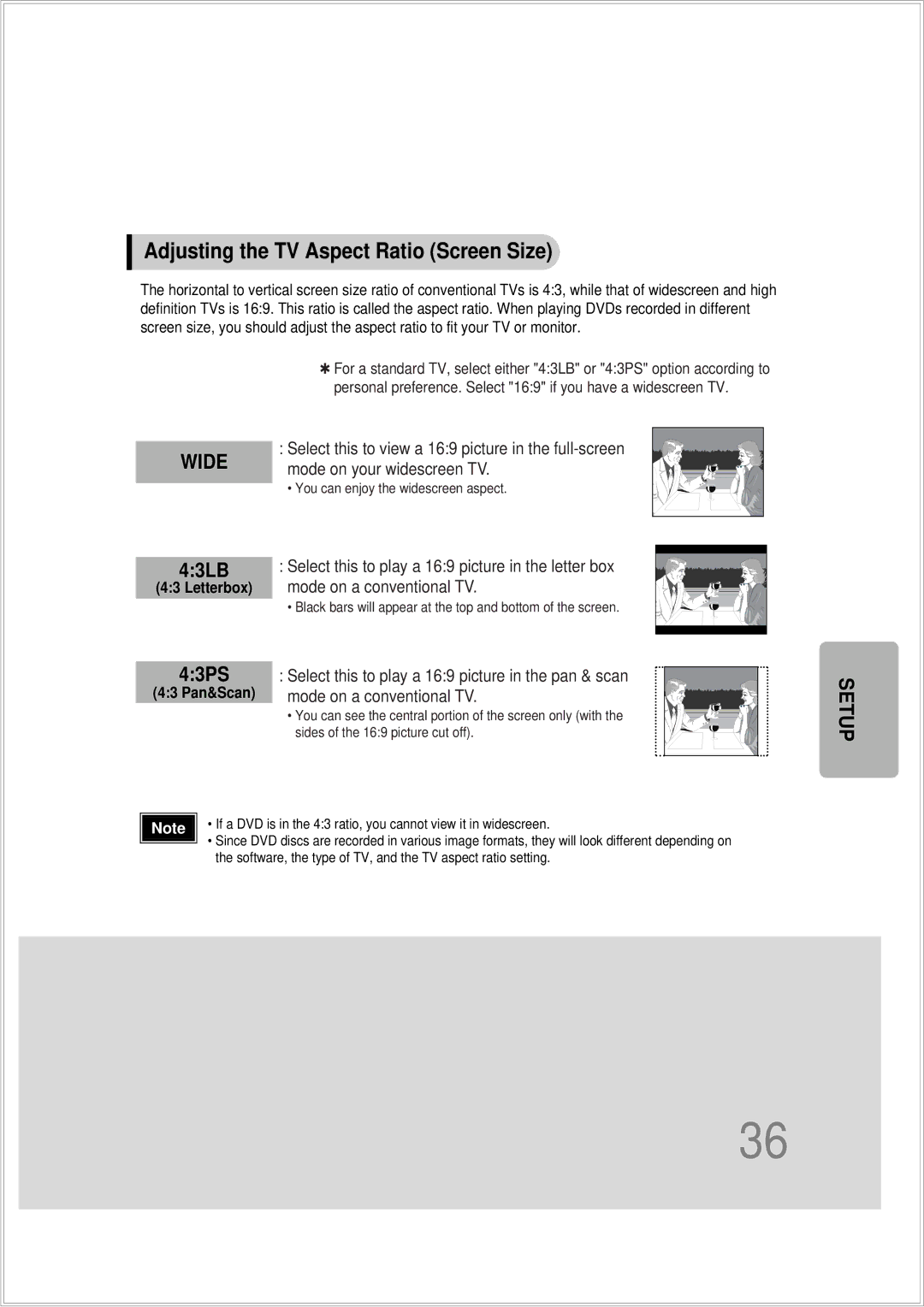 Samsung HTDS100TH/XAA, HTDS100B/EDC, HTDS100RH/XFO, HT-DS140TH/XSP manual Adjusting the TV Aspect Ratio Screen Size, Wide 