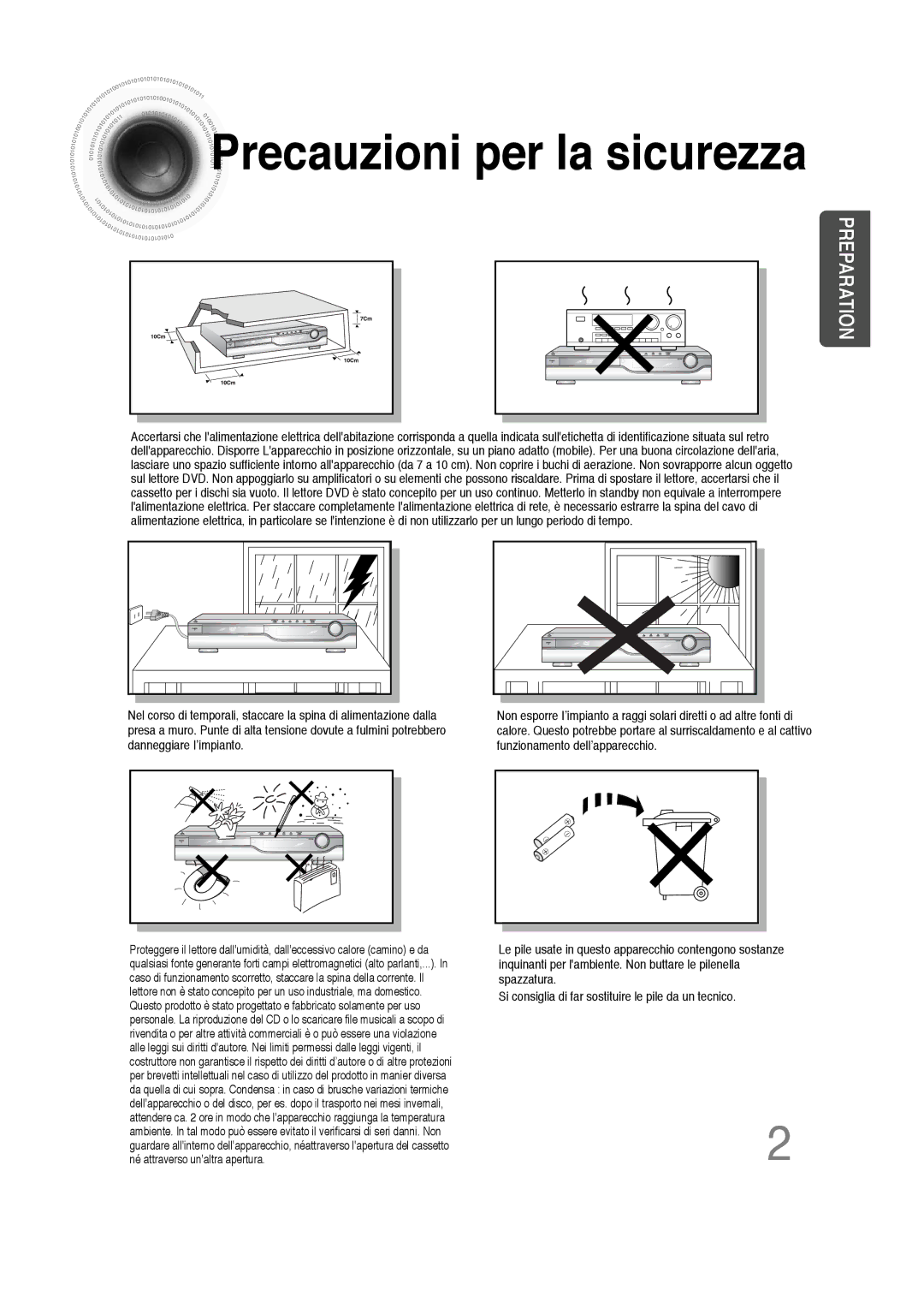 Samsung HTDS100B/EDC, HTDS100TH/XAA, HTDS100RH/XFO manual Precauzioni per la sicurezza 