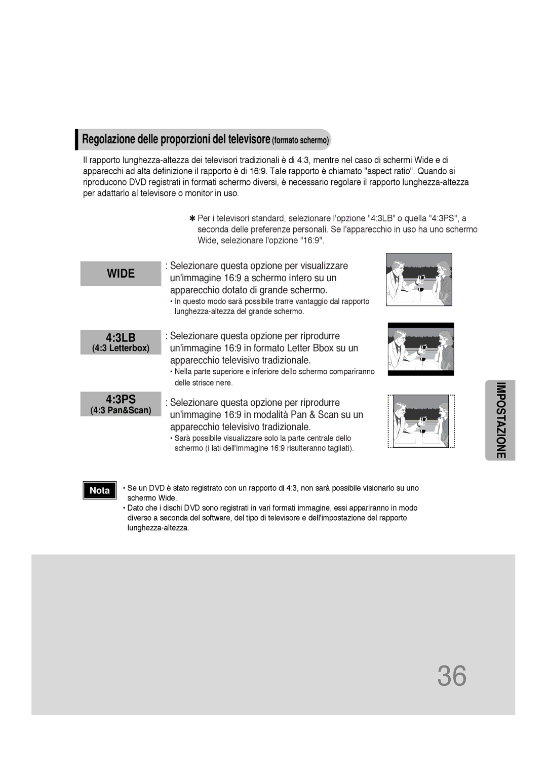 Samsung HTDS100TH/XAA, HTDS100B/EDC, HTDS100RH/XFO manual Regolazione delle proporzioni del televisore formato schermo 