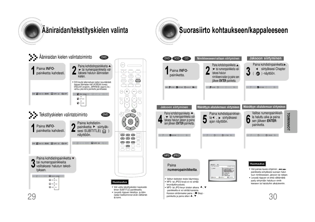 Samsung HTDS100RH/EDC manual 1Paina INFO- painiketta, Paina kohdistin, Paina Info Painiketta, Numeropainikkeita 