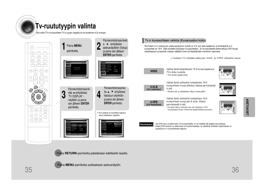 Samsung HTDS100RH/EDC 43LB, 43PS, Painakohdistinpainik Etta siirtyäksesi ‘TV DISPLAY’, Näyttöön ja paina sen jälkeen Enter 