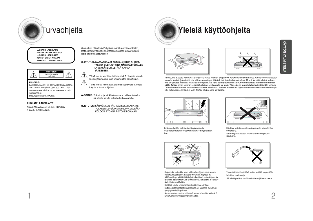 Samsung HTDS100RH/EDC manual Yleisiä käyttöohjeita 