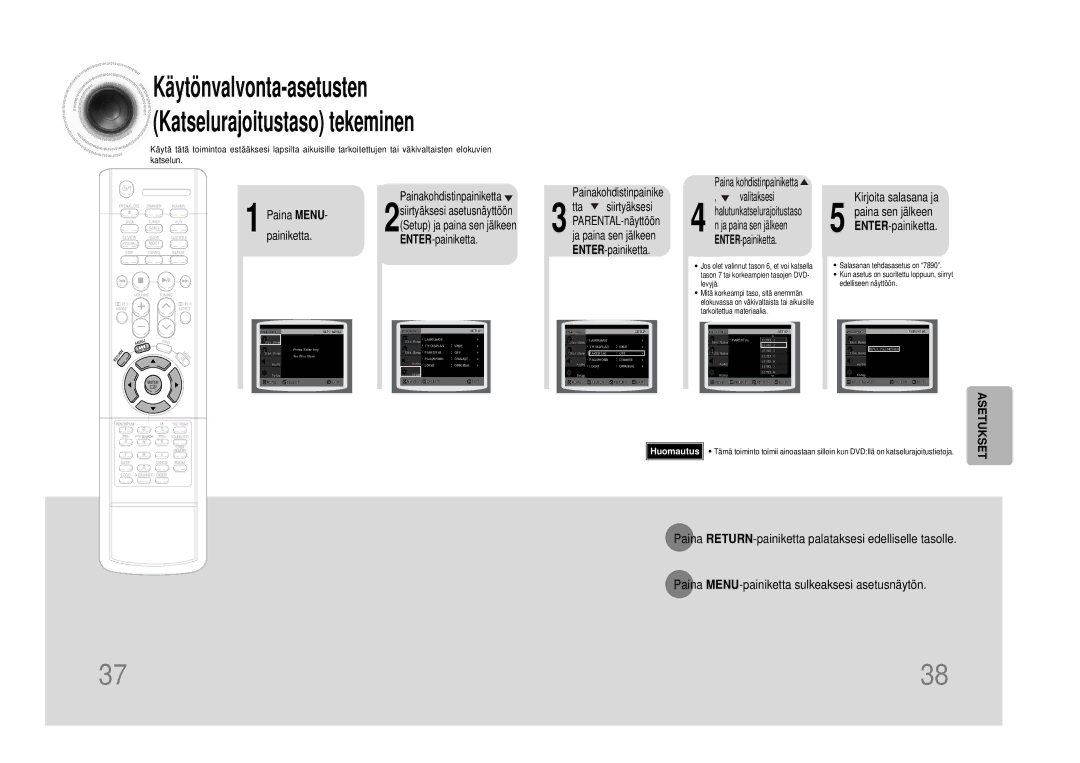 Samsung HTDS100RH/EDC manual Paina Menu, Painiketta ENTER-painiketta Painakohdistinpainike 