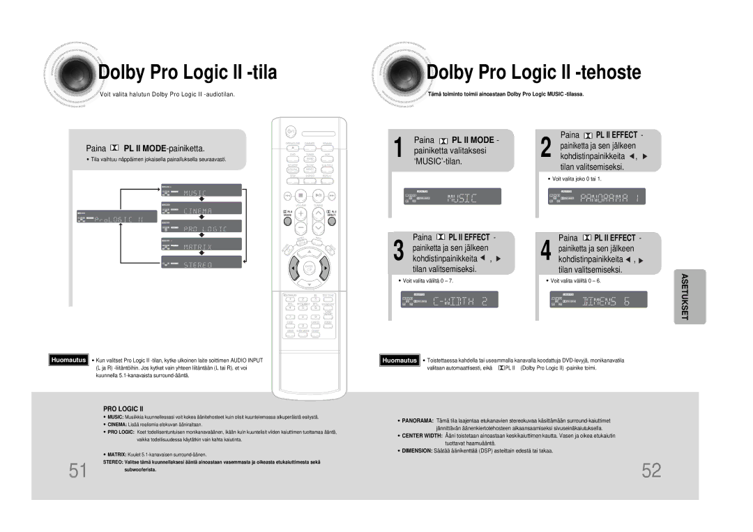 Samsung HTDS100RH/EDC manual Dolby Pro Logic II -tila, Dolby Pro Logic II -tehoste, Paina PL II MODE-painiketta 