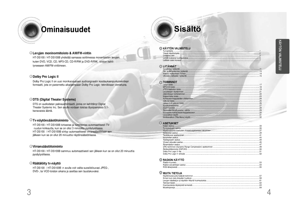 Samsung HTDS100RH/EDC manual Ominaisuudet 