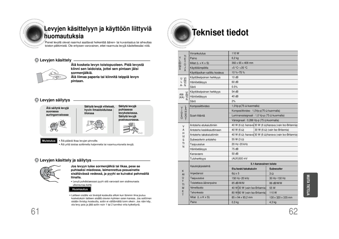 Samsung HTDS100RH/EDC Virrankulutus, Paino Mitat L x K x S, Käyttölämpötila, Käyttöpaikan sallittu kosteus, Häiriöetäisyys 