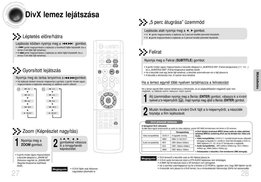 Samsung HTDS420RH/EDC, HTDS400RH/ELS manual DivX lemez lejátszása 