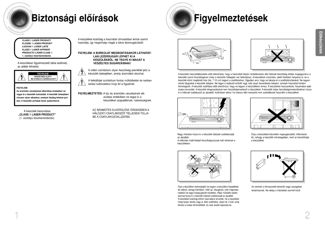 Samsung HTDS400RH/ELS, HTDS420RH/EDC manual Biztonsági elôírások Figyelmeztetések, Figyelem 