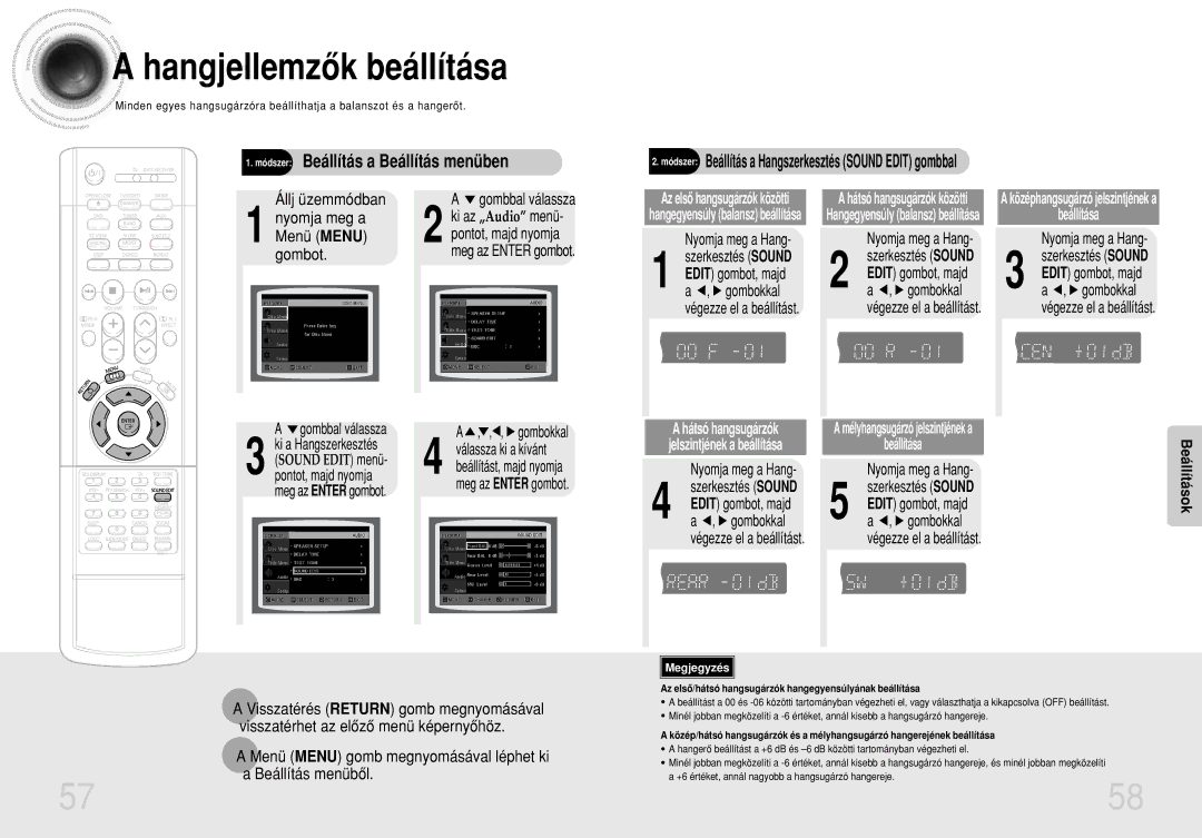 Samsung HTDS400RH/ELS manual Hangjellemzôk beállítása, Gombbal válassza Gombokkal, Pontot, majd nyomja, Meg az Enter gombot 