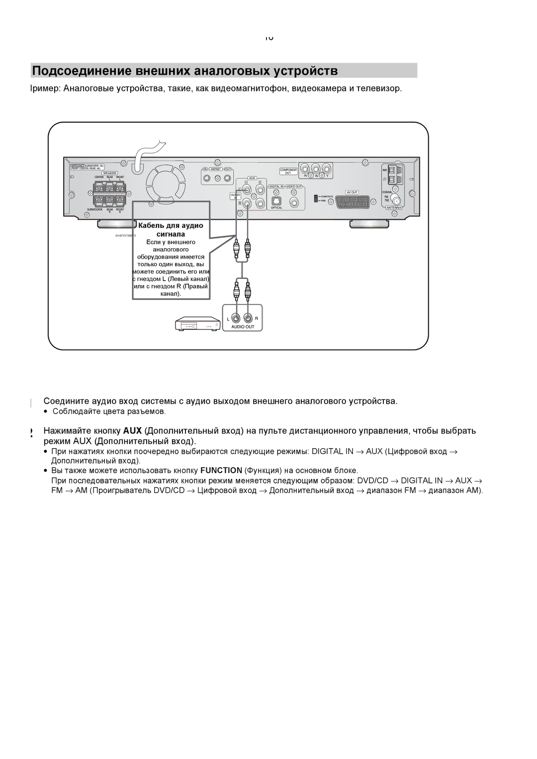 Samsung HT-DS420RH/XFO, HTDS400RH/XFO manual Подсоединение внешних аналоговых устройств, Кабель для аудио 