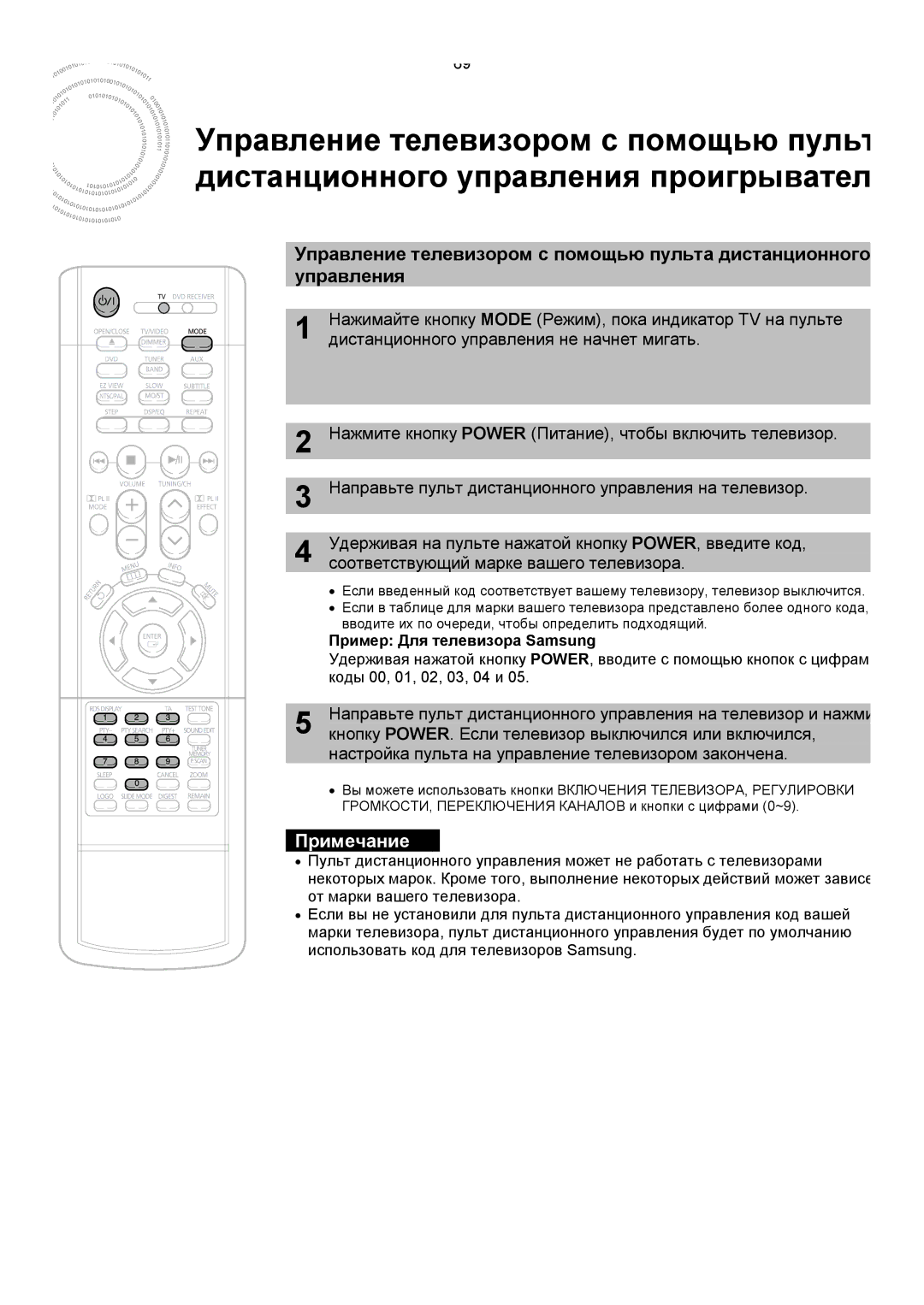 Samsung HTDS400RH/XFO Направьте пульт дистанционного управления на телевизор, Соответствующий марке вашего телевизора 