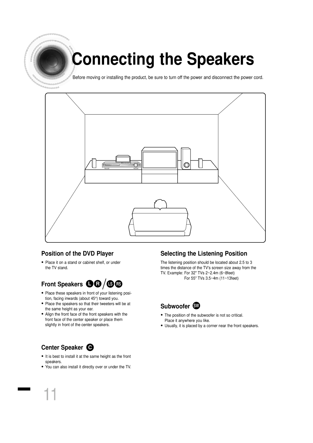 Samsung HTDS460RH/ELS, HTDS460RH/XFO manual Connecting the Speakers, Front Speakers L R LS RS 