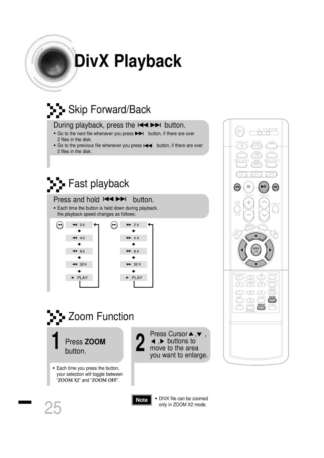 Samsung HTDS460RH/ELS, HTDS460RH/XFO manual DivX Playback, Button, Press and hold 