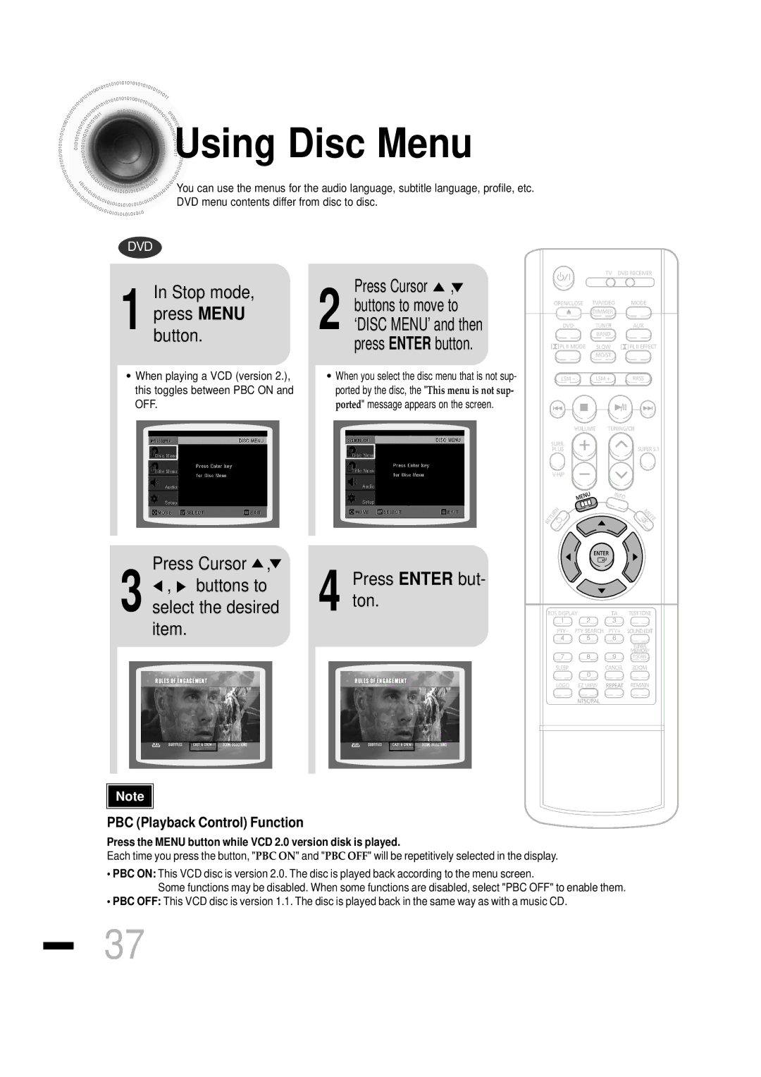 Samsung HTDS460RH/ELS, HTDS460RH/XFO manual Using Disc Menu, Stop mode, Press Cursor, Buttons to, Select the desired 