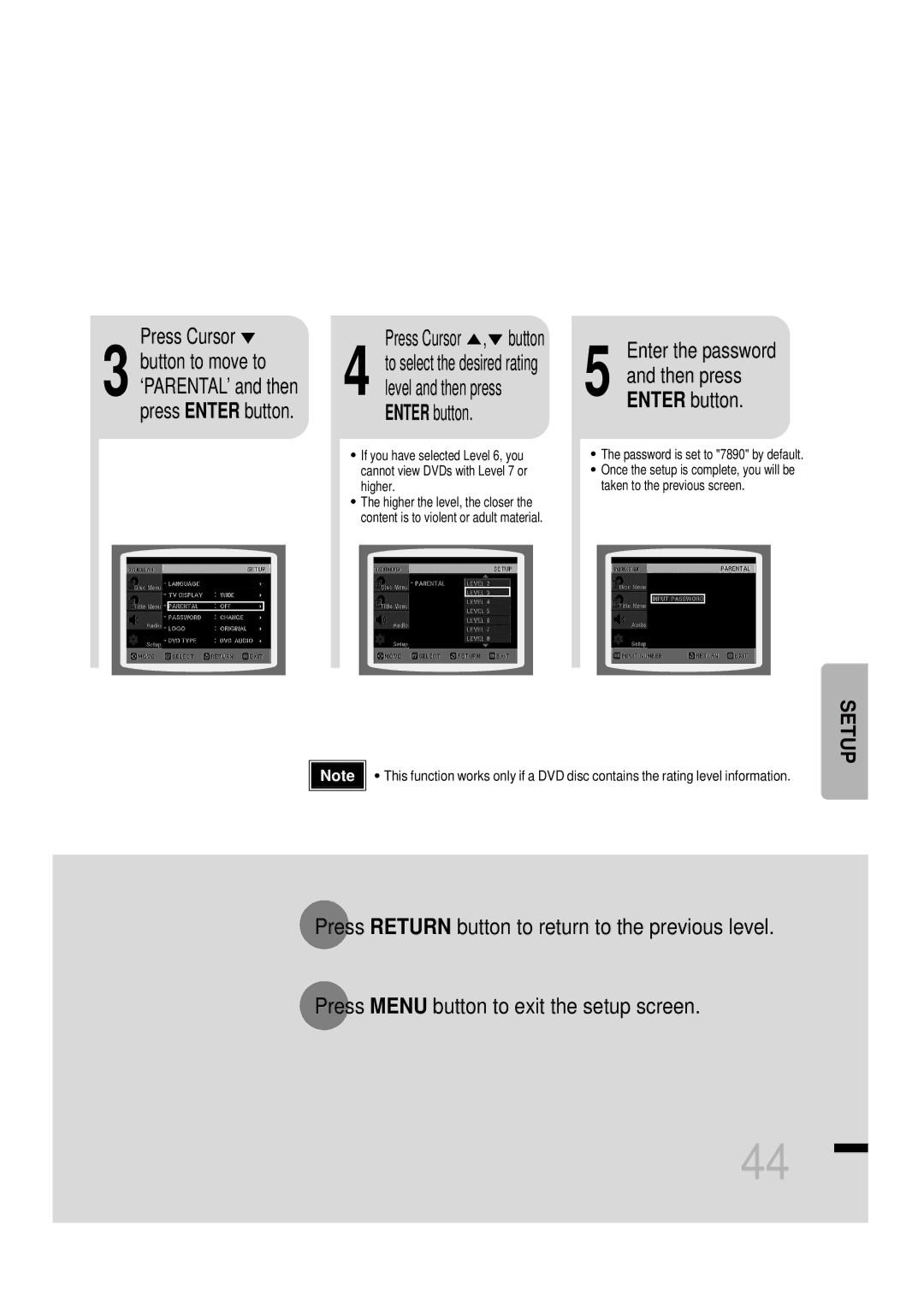 Samsung HTDS460RH/XFO, HTDS460RH/ELS manual Press Cursor , button, Enter the password 