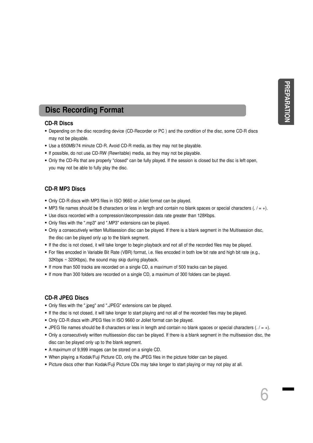 Samsung HTDS460RH/XFO, HTDS460RH/ELS manual Disc Recording Format 