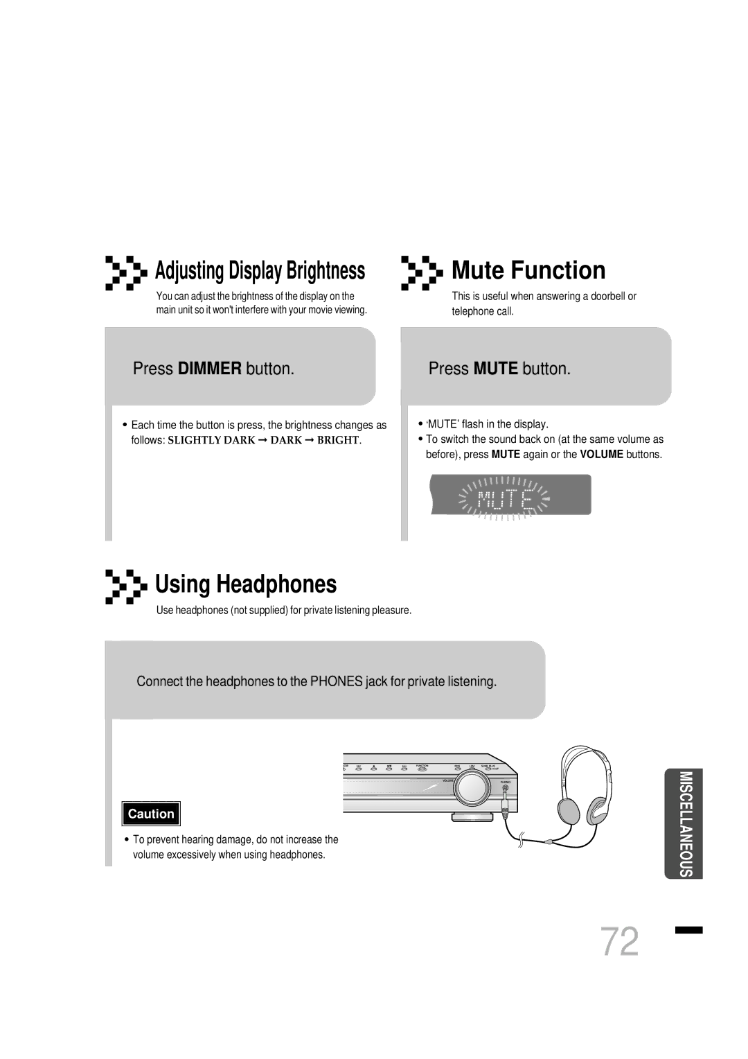 Samsung HTDS460RH/XFO, HTDS460RH/ELS manual Press Dimmer button, Press Mute button 