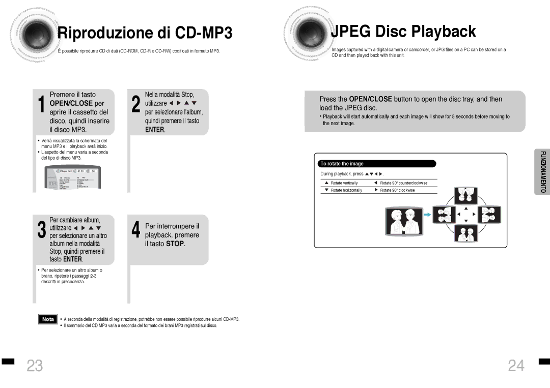 Samsung HTDS460RH/XFO, HTDS460RH/ELS manual Riproduzione di CD-MP3, Jpeg Disc Playback 