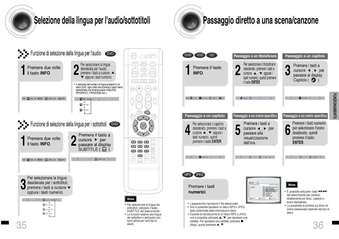 Samsung HTDS460RH/XFO, HTDS460RH/ELS Premere i tasti numerici, Premere i tasti a Cursore , per passare al display Capitolo 