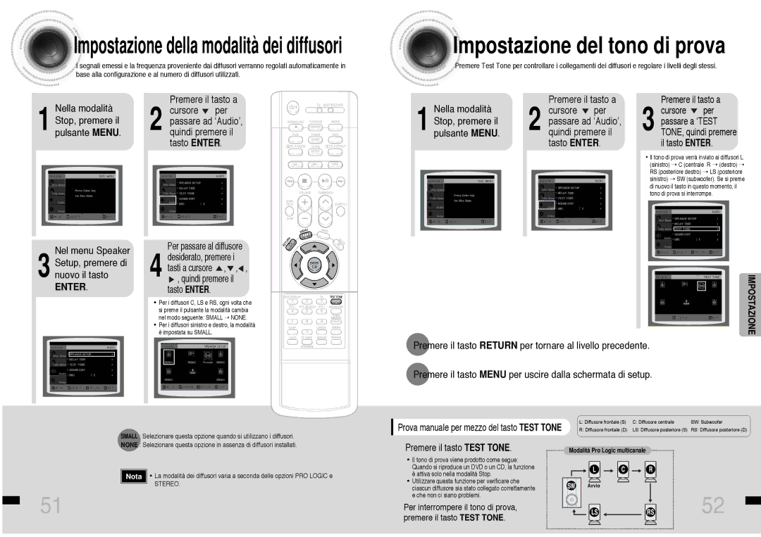 Samsung HTDS460RH/XFO, HTDS460RH/ELS manual Impostazione 