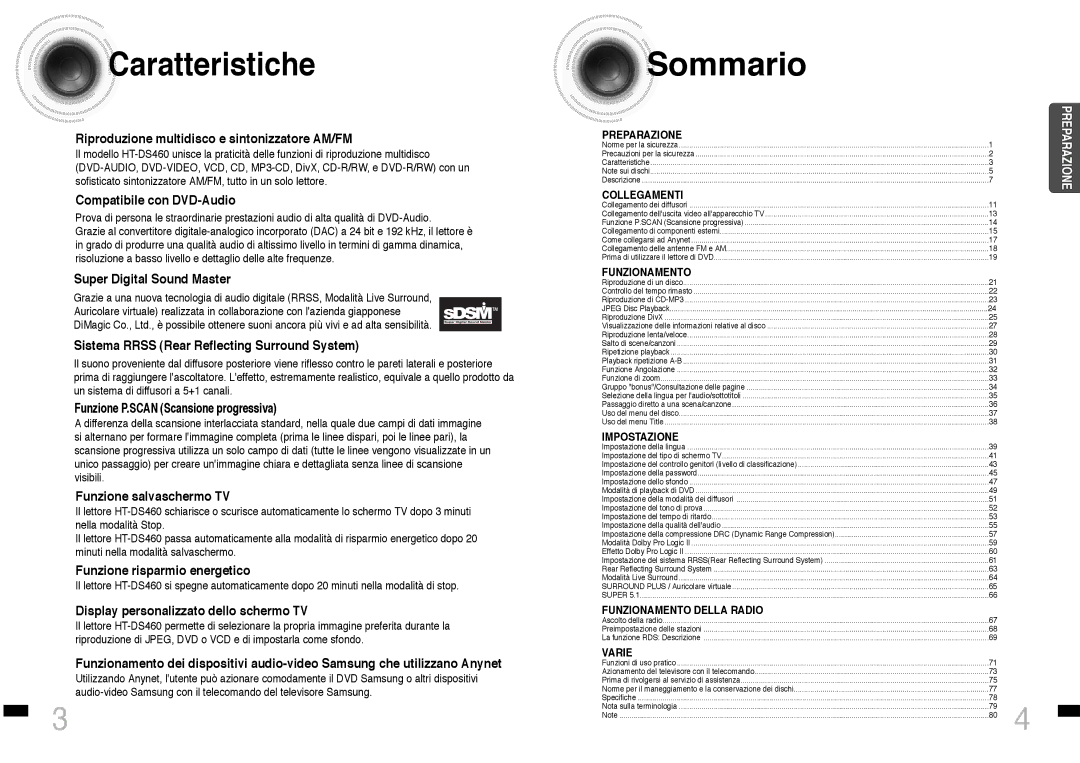 Samsung HTDS460RH/XFO, HTDS460RH/ELS manual Caratteristiche 