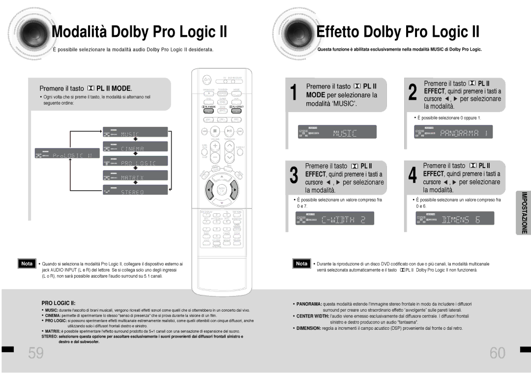 Samsung HTDS460RH/XFO manual Modalità Dolby Pro Logic, Effetto Dolby Pro Logic, Premere il tasto, Cursore , per selezionare 