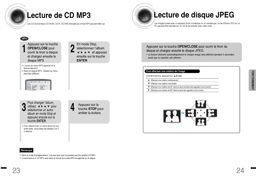 Samsung HTDS460RH/ELS manual Lecture de CD MP3, Lecture de disque Jpeg 