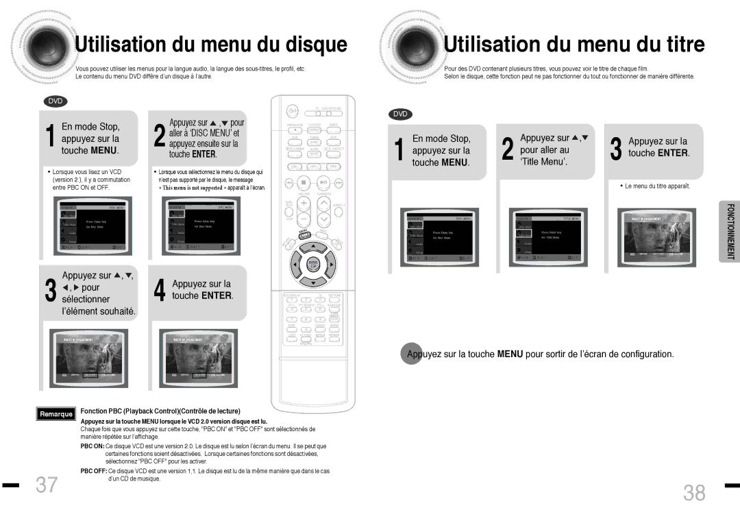 Samsung HTDS460RH/ELS manual Utilisation du menu du titre, Utilisation du menu du disque 