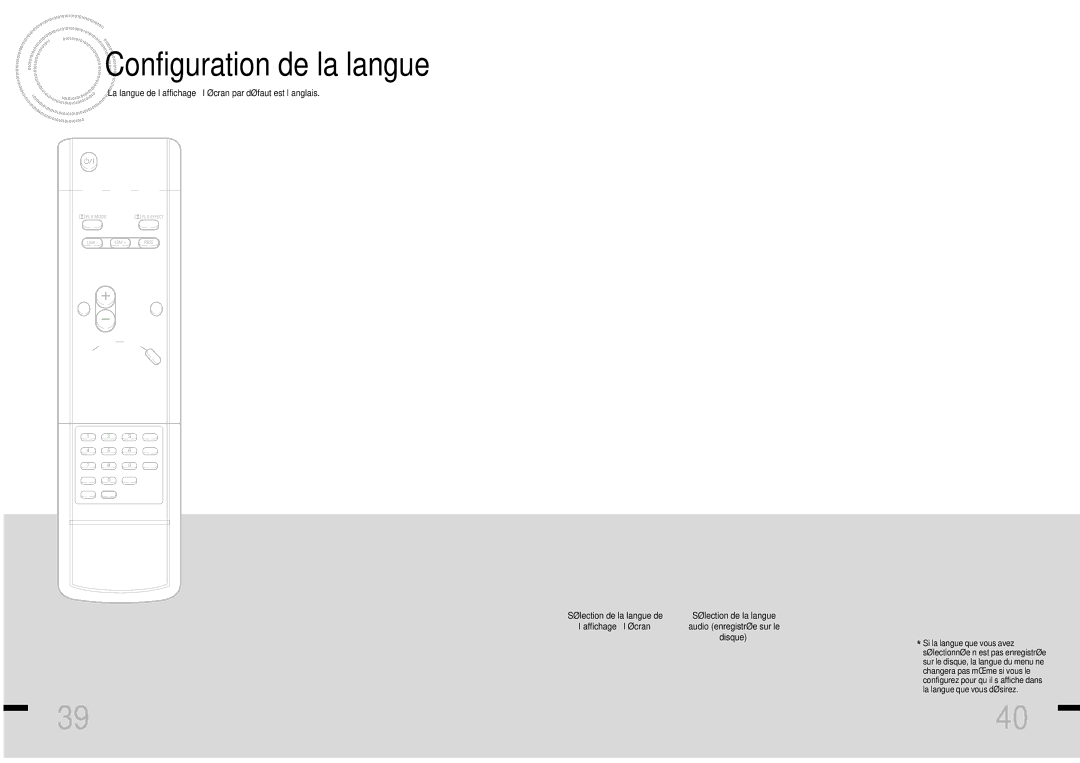 Samsung HTDS460RH/ELS manual Configuration de la langue, En mode Stop 