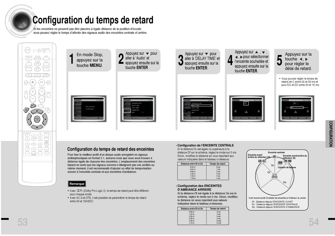 Samsung HTDS460RH/ELS manual Configuration du temps de retard, Appuyez sur la Touche , pour régler le délai de retard 