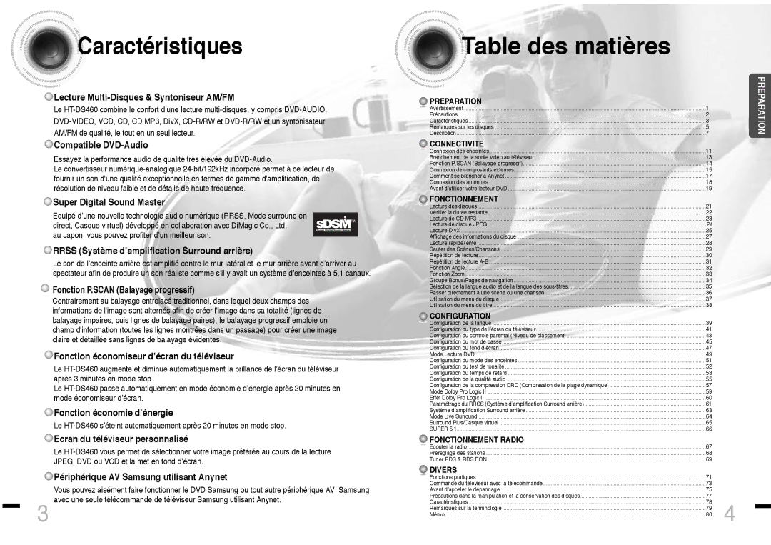 Samsung HTDS460RH/ELS manual Caractéristiques 