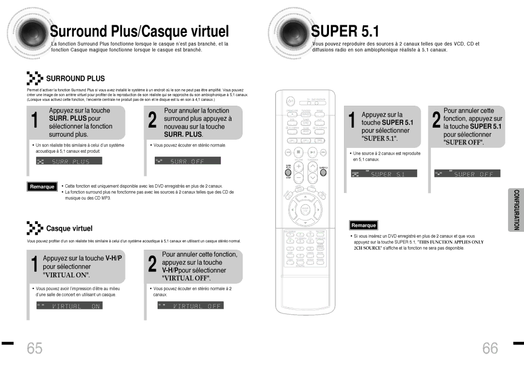 Samsung HTDS460RH/ELS manual SURR. Plus pour sélectionner la fonction surround plus, Touche Super 