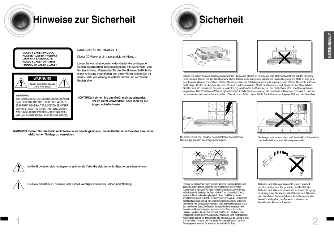 Samsung HTDS460RH/ELS manual Hinweise zur Sicherheit, Warnung 