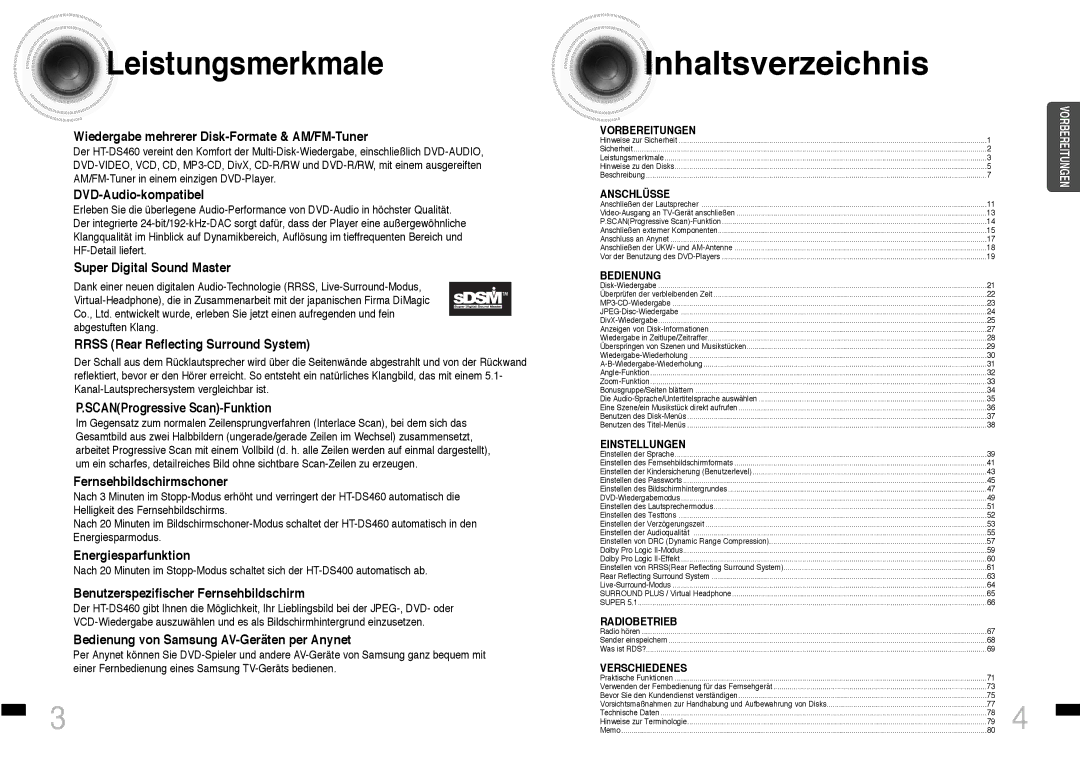 Samsung HTDS460RH/ELS manual Leistungsmerkmale 